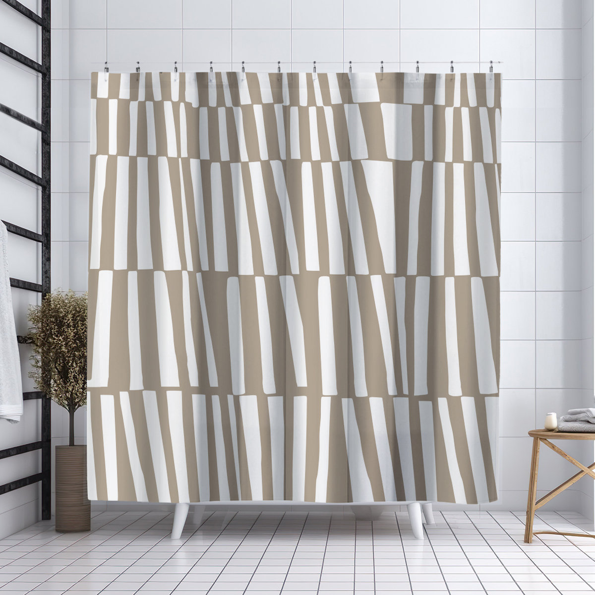 Thora Abstract Mid-Century Shower Curtain, Beige