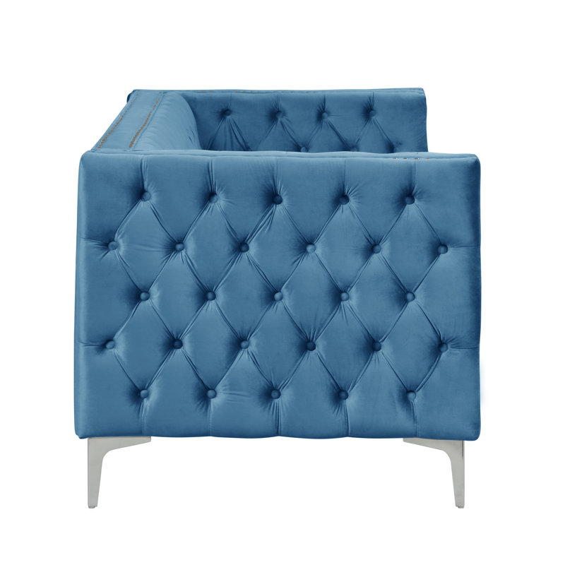 Pulaja 85'' Velvet Square Arm Sofa, Royal Blue