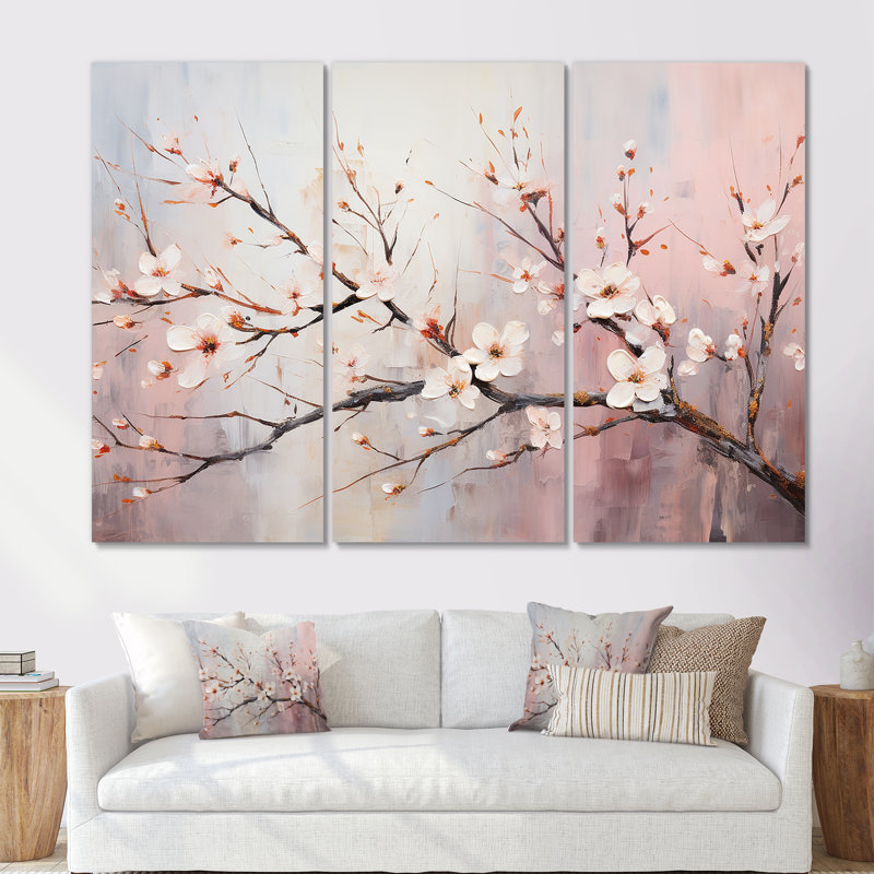Cerisier rose et blanc 2 - Art mural cerise, Toile tendue, H 32 po x l 48 po x P 1 po