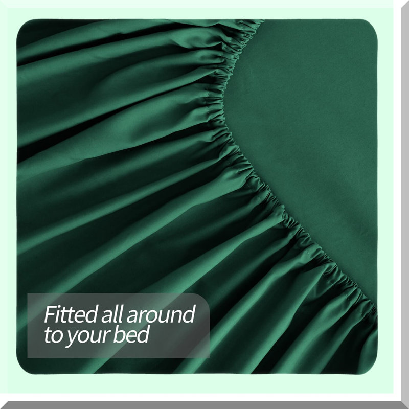 Luxury Hunter Green Microfiber Sheet Set - Soft 4 Piece Bedding with Deep Pocket - Queen Size - Brushed Fabric for Quality Sleep Experience
