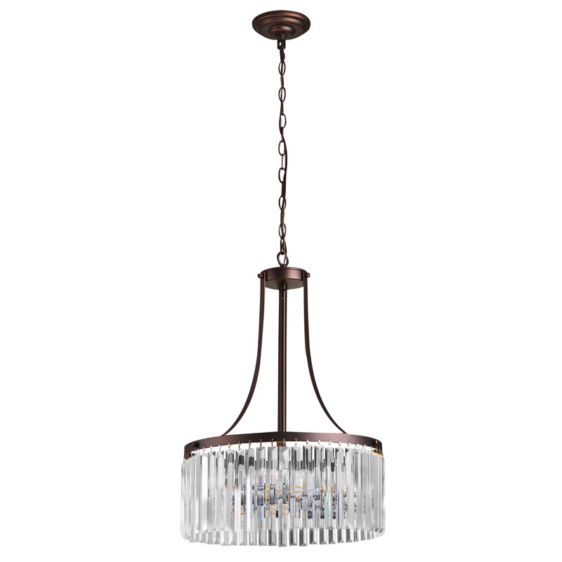 Lustre tambour en cristal 3 lumières Jeiri, Bronze huilé