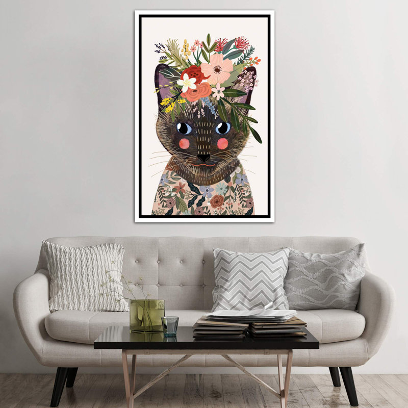 Siamese par Mia Charro - impression d'art graphique, H 60 po x l 40po x P 1,5 po, Toile blanche encadrée