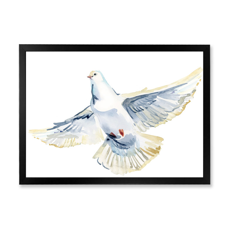 " Flying White Dove Bird II ", Black Picture Framed, 8" H x 12" W x 1" D