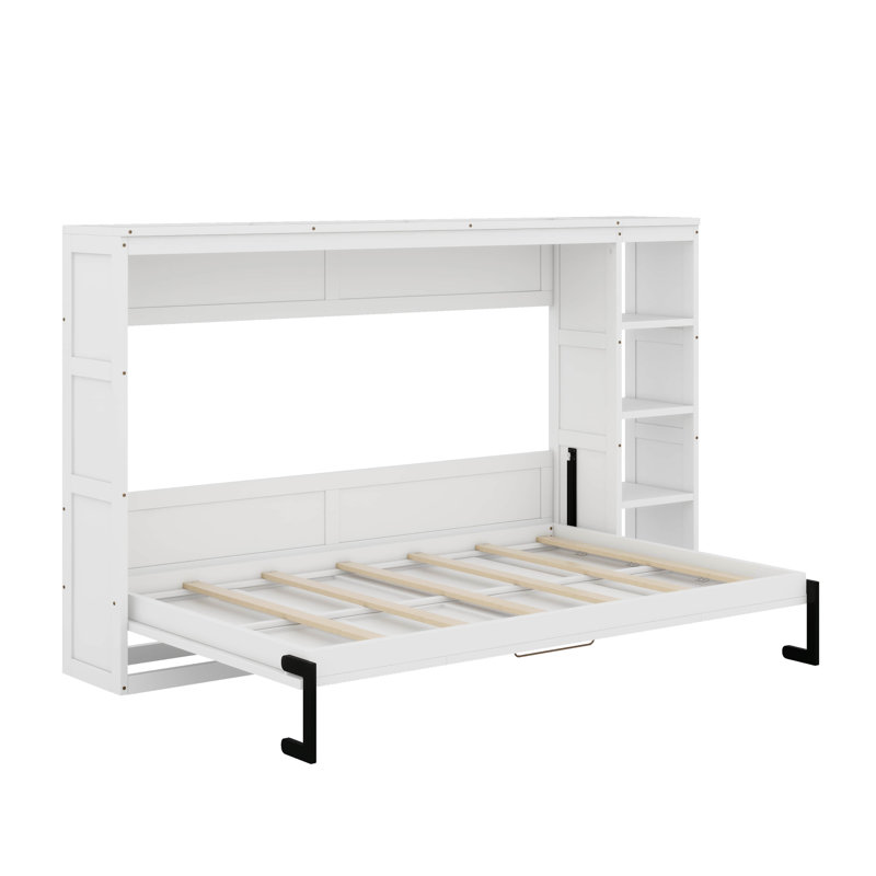 Full Murphy Bed With Bookshelf, White