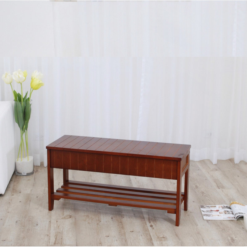 Banc à chaussures en bois massif avec rangement, Cerisier