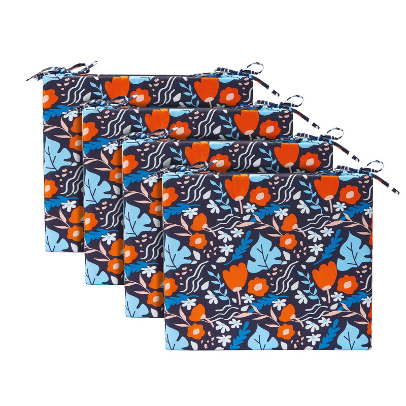 Water-Resistant Floral Outdoor Seat Cushions, 3'' Thick, Multi-Colored Green