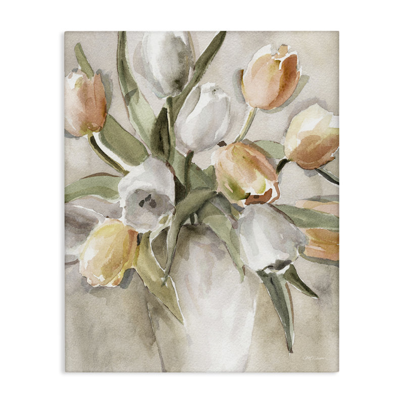 «Peach Tulips Bouquet», art mural par Carol Robinson, H 20 po x l 16 po