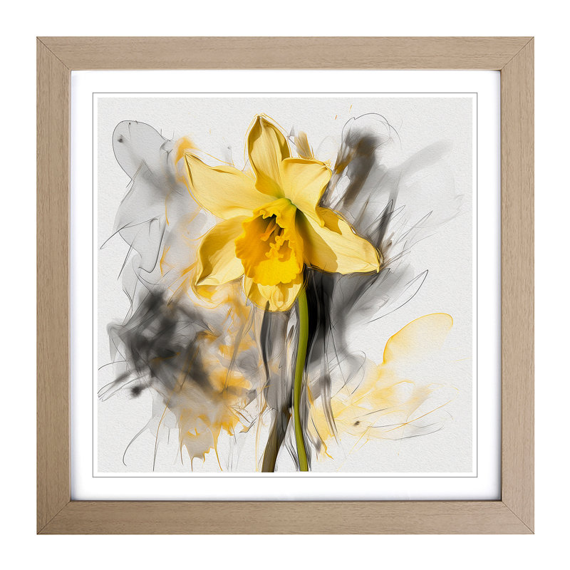 Daffodil Gestural Art No.1 - Framed Print, Oak
