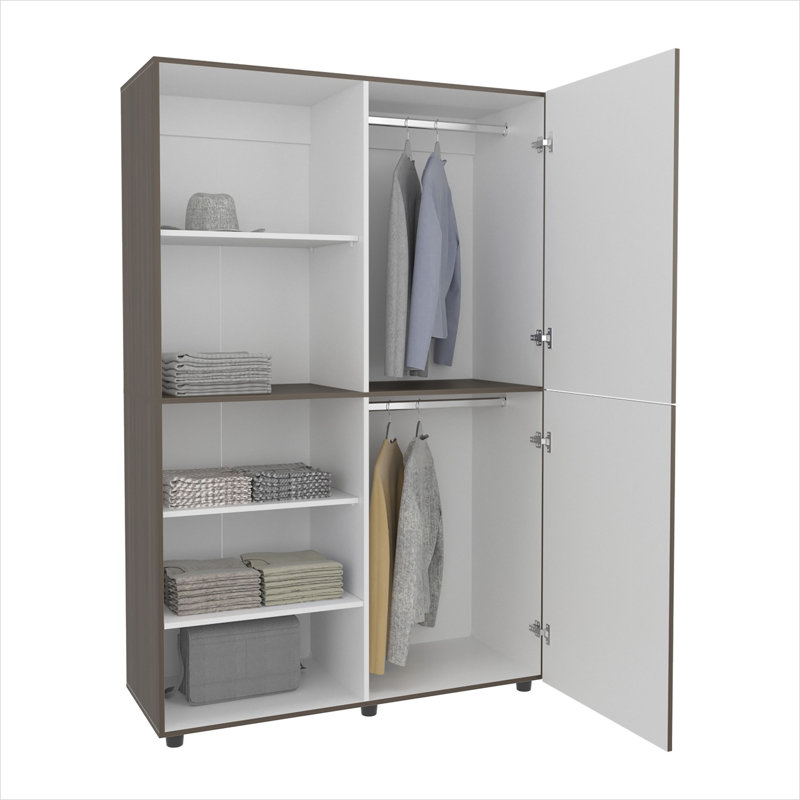 Multicolore, armoire haute autoportante avec tringle et tablettes, armoire de chambre compacte, panneau de fibres à densité moyenne