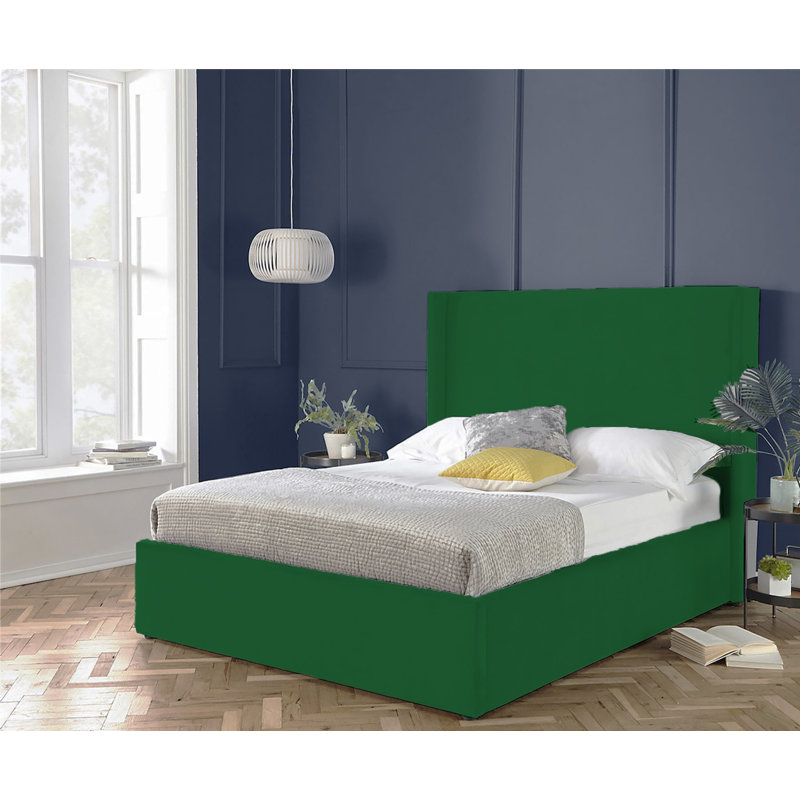 Plain Wing Kailua Upholstered Bed Frame - Plush Velvet Wingback with Sprung Slats, Emarald, Double (4'6)