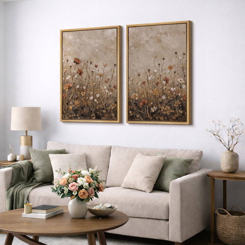 «Autumn Wildflower Meadow», art du salon, impression sur toile encadrée, H 36 po x l 48 po, Natural Floater Frame