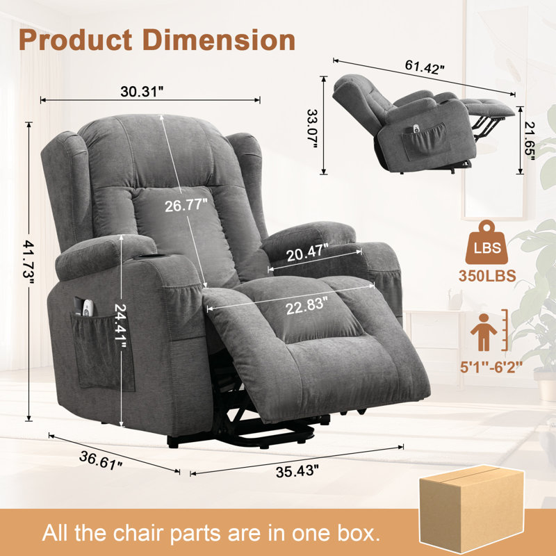 Fauteuils élévateurs électriques avec massage et chauffage, coton gris, confort moderne, Gris