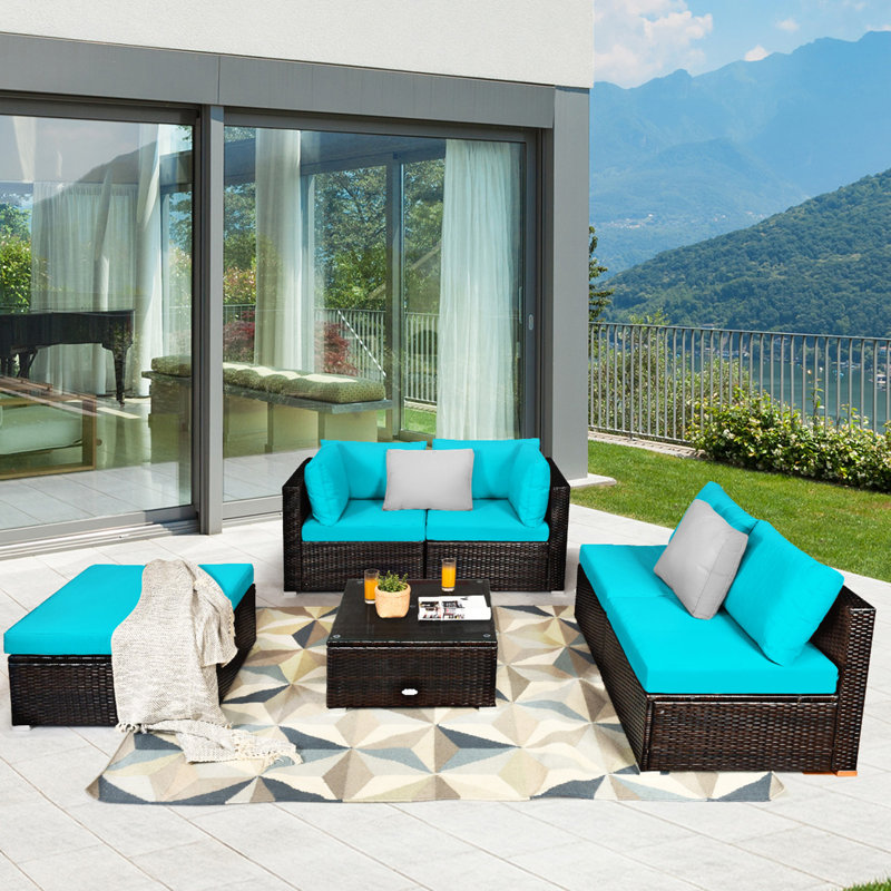 Planada 5 - Person Patio Conversation Set with Cushions, Turquoise