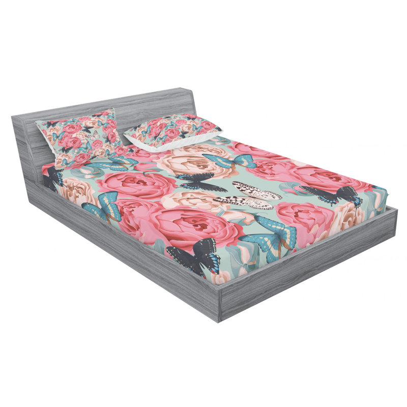Microfiber Floral Sheet Set, Full Sheet Set with Fitted Sheet