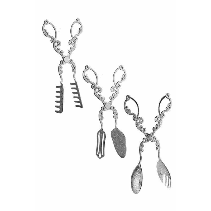 Ensemble de pinces de qualité supérieure (3 pièces), métal ZAMAK argenté, 8,7 pouces | Ustensiles de cuisine durables et élégants, idéaux pour griller, servir et cuisiner | Non lavable au lave-vaisselle, au micro-ondes | Parfait pour les chefs à domicile