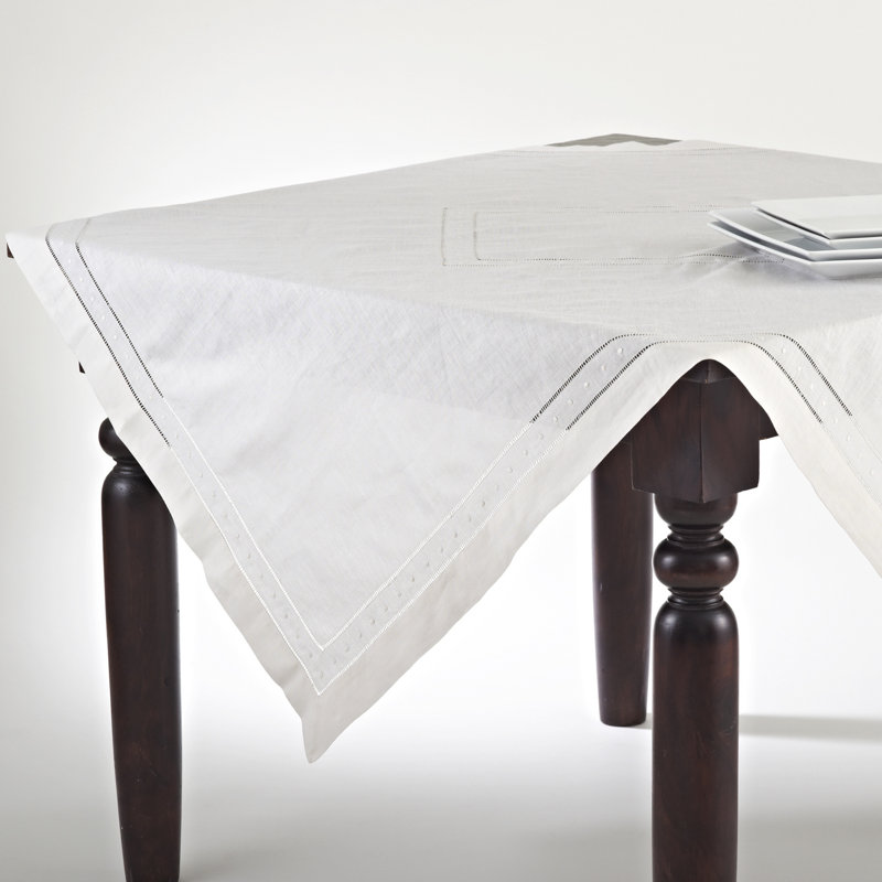 Timoleon Embroidered Tablecloth, 140" L x 65" W, White