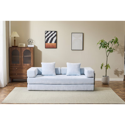 Blue 3 - Seat Convertible Compression Bed, Futon Couch With Pillow Back Support, Armrest, And Chenille Fabric For Office Meeting Break Futon, Bed Fabric, Suitable Reading
