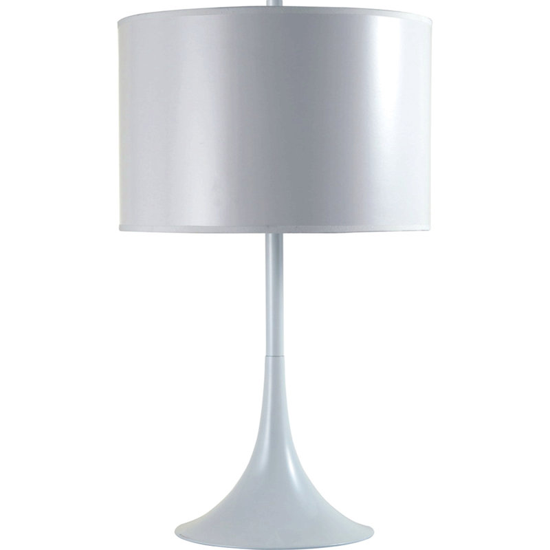 Lampe de table haute 25 po en métal avec finition blanche, abat-jour rond blanc