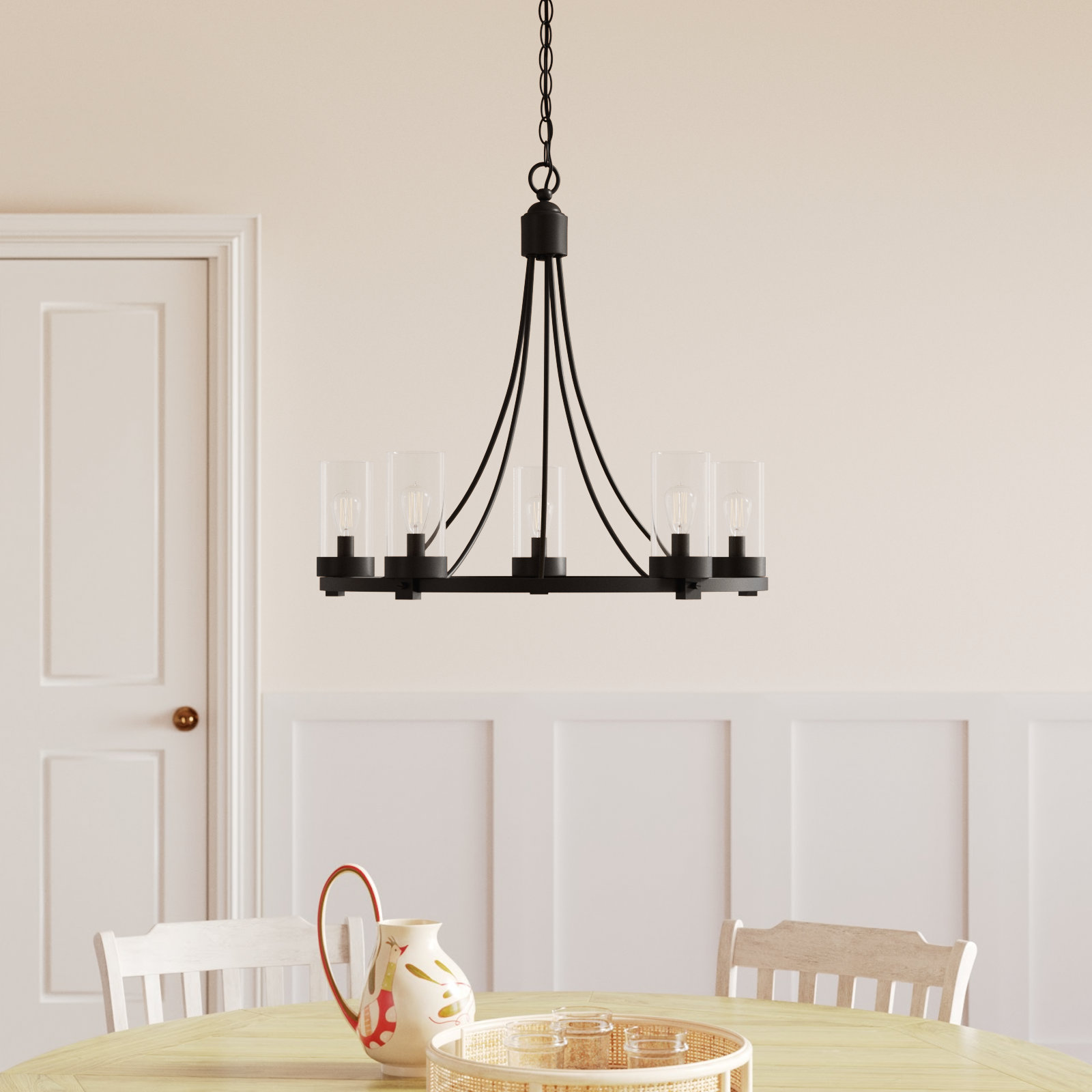 Laurie 5 - Light Wagon Wheel Chandelier, Matte Black