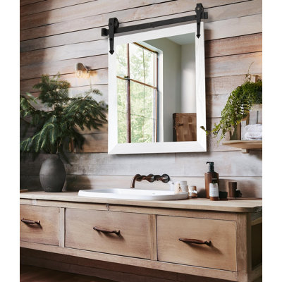 Rayne Mirrors Ozark Hardwood Mirror With Steel Barn Door Rail