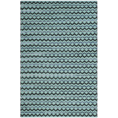 Tapis turquoise / bleu / noir en coton tissé à plat à la main Annia