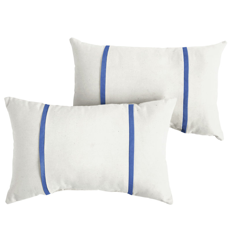 Furston Striped Outdoor Reversible Throw Pillow, 13" x 20", White/True Blue