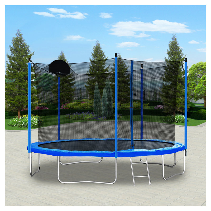 Trampoline d'extérieur 12 pieds avec filet de sécurité et système de panier de basketball
