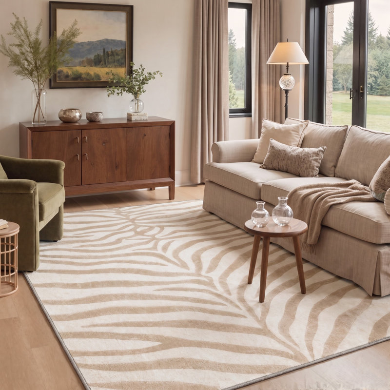 Tapis zébré Albertslund, Rectangle 9' x 12', Beige;Coffee