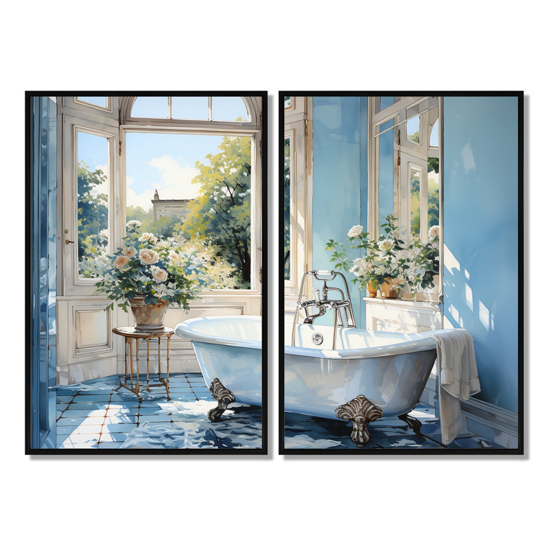 «Bathroom Tranquil Reflections I - Large Bathroom», art mural, Noir, H 36 po x l 48 po, Impression encadrée flottante