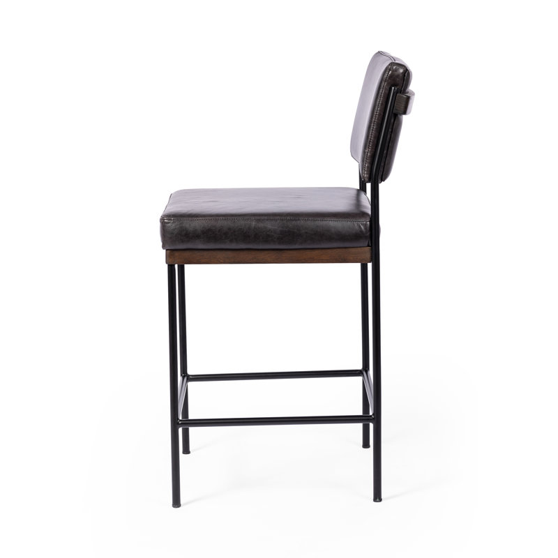 Benton Upholstered Stool with Metal Frame, Sonoma Black/Genuine Leather, Counter Stool (26.42" Seat Height)