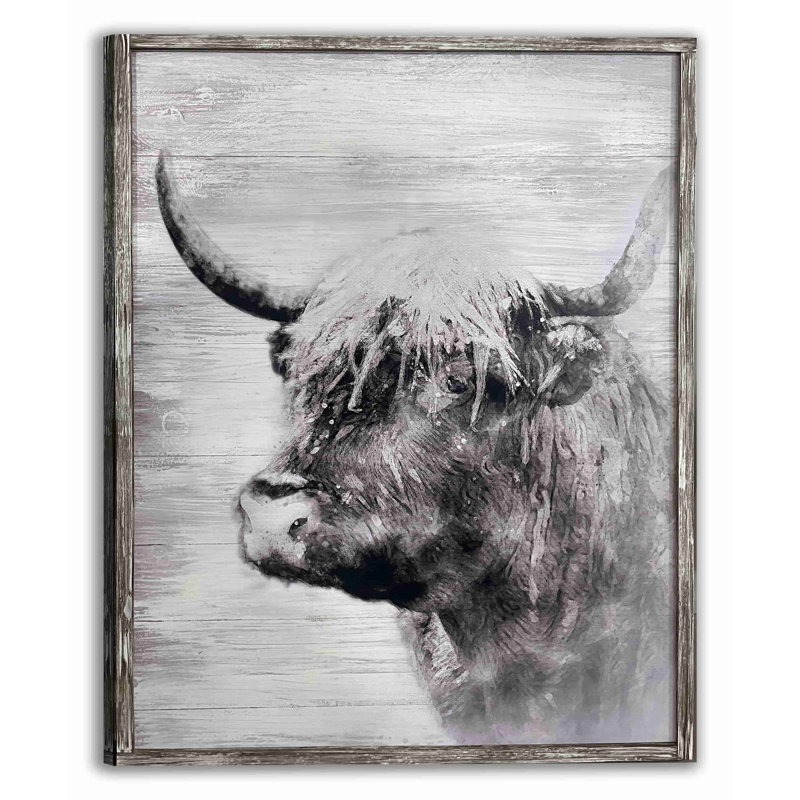 Monochromatique majestueux: le taureau en noir et blanc - impression sur toile tendue, H 24 po x l 16 po x P 1,5 po