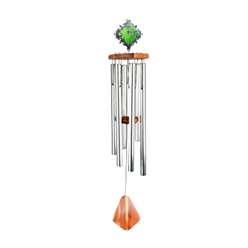 Carillon - 36 po - Vitrail - Tube - Bois, Vert / argenté