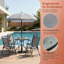 6-Piece Outdoor Dining Set with Patio Umbrella, 4 Folding Chairs, Tempered Glass Table, Steel Frame, Gray