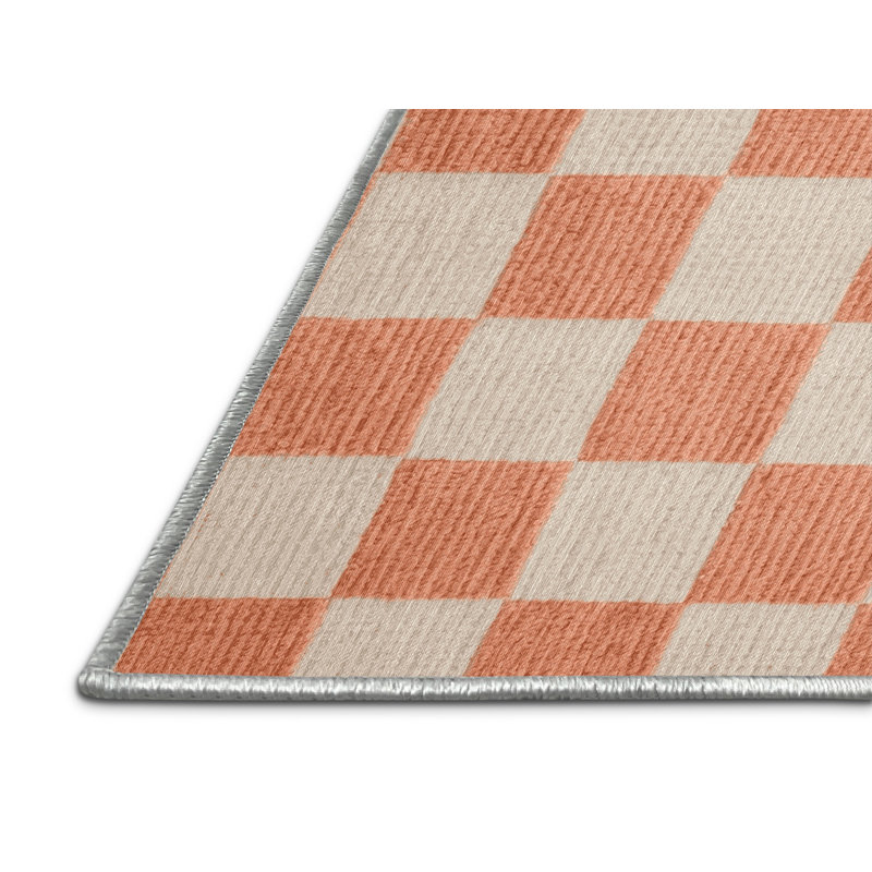 Machine Washable Checkered Beige Area Rug, Rectangle 2' x 3'