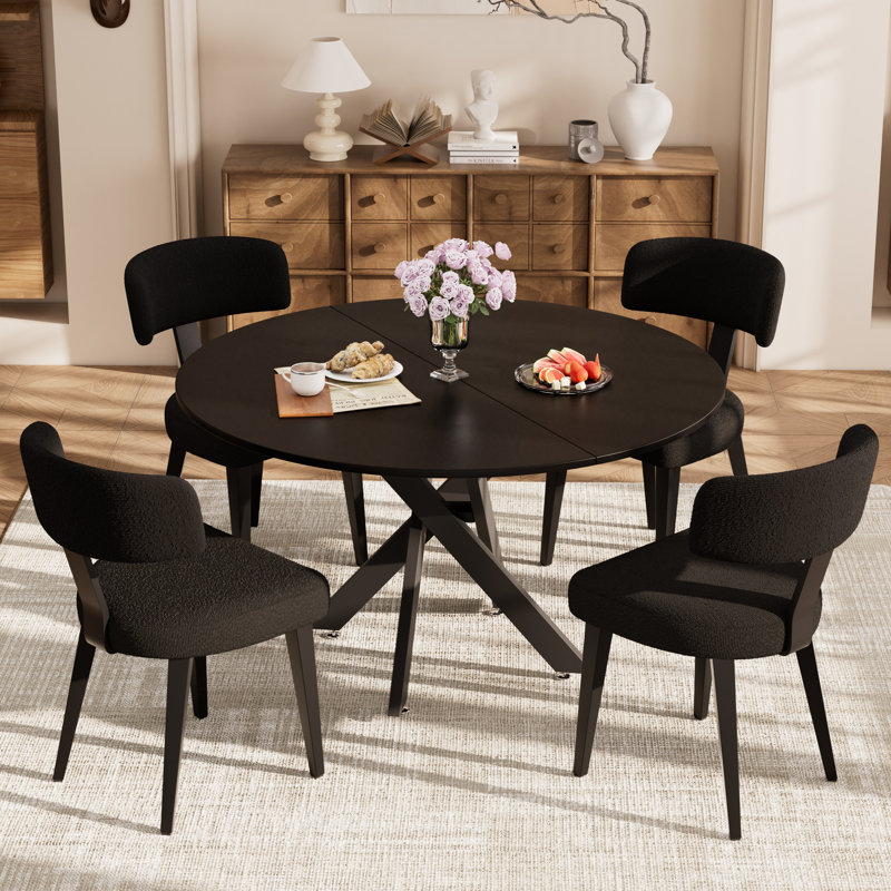 Modern Kitchen Table Set, Mdf Dining Table With Dining Chairs, Black, 5, 29.6" H x 47.24" W x 47.24" D