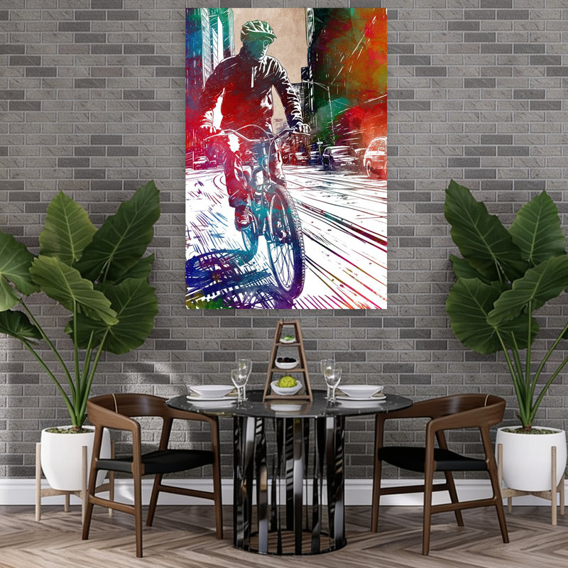 «Dynamic City Cyclist Abstract Contemporary Architecture City», art mural, 60" H x 40" W