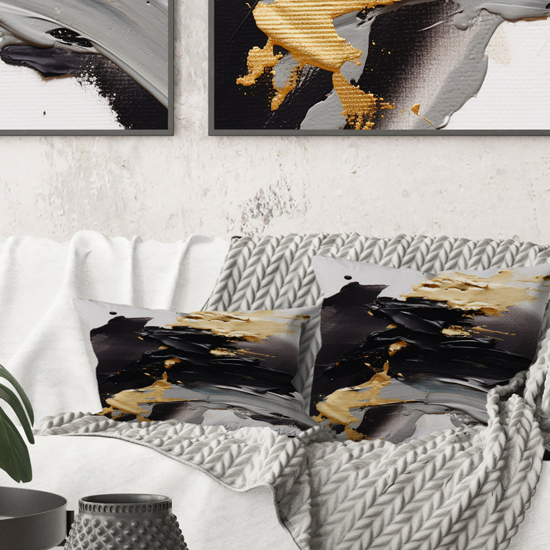 Coussin décoratif exquis Darling Gold Abstract Wave On Black II