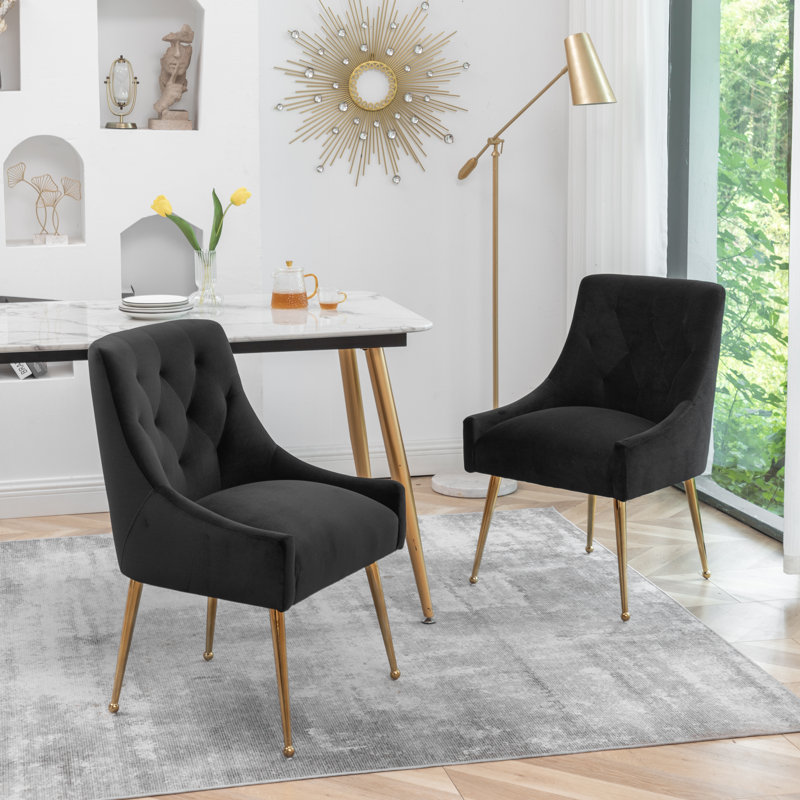 Mayreli Tufted Velvet Upholstered Side Chair, Green