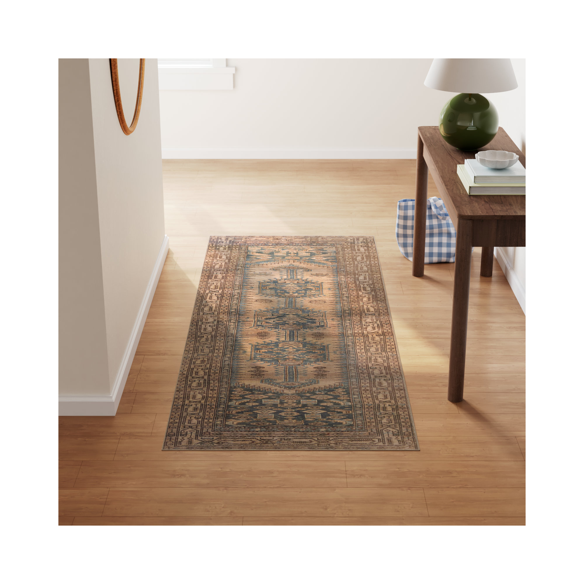 Blue/Brown/Tan Rug, Runner 3' x 8'