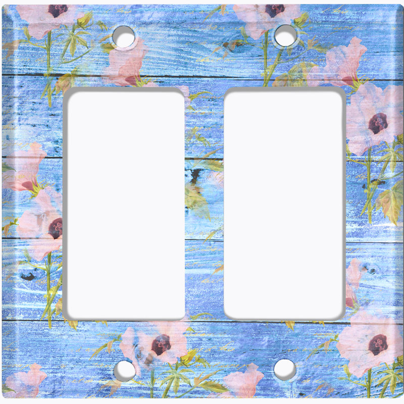 Plaque murale décorative pastel fleur bleue et rose 2 bandes