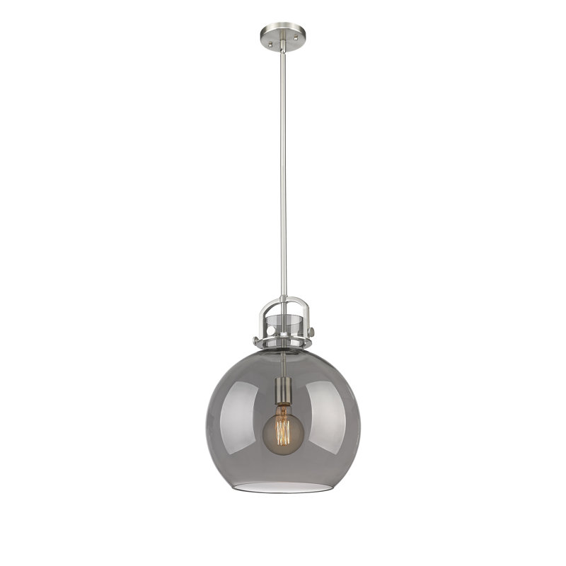 Luminaire suspendu à 1 tige Sligo, H 17,63 po x l 14 po x P 14 po, Plaqué couleur fumée, Nickel satiné