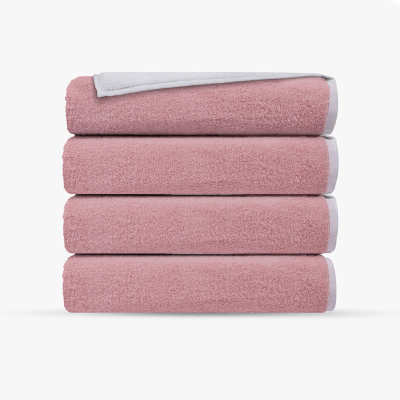 Double Face 4 pcs Turkish Bath Towels Set, White/Blush