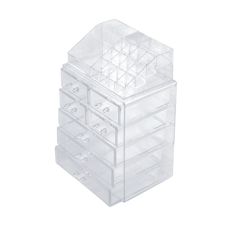 2 pièces / ensemble de rangement en plastique pour cosmétiques 7 grands tiroirs, Transparent