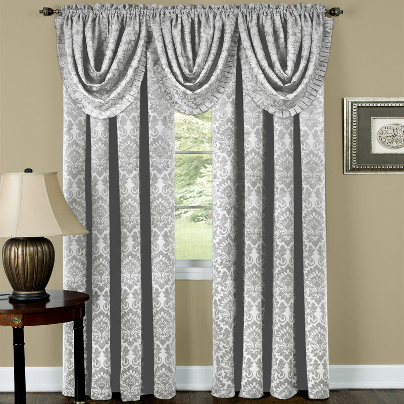 Damask Blackout Rod Pocket Single Curtain Panel, 52" x 63", Silver