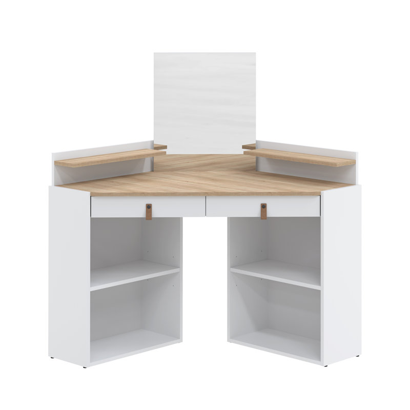 Halback Dressing Table with Mirror, White/Oak