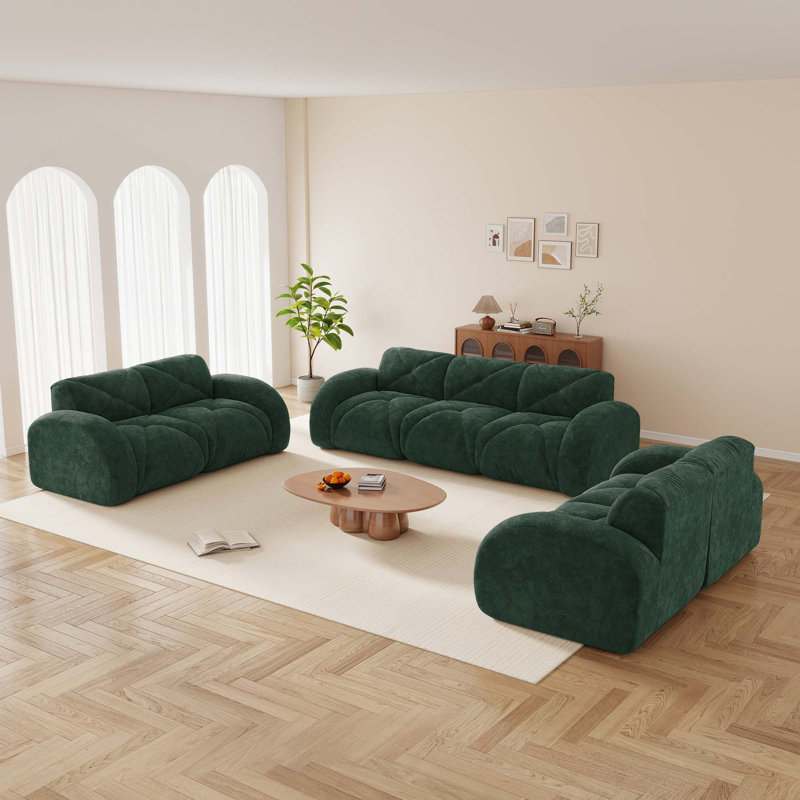 Ensemble de canapés modernes 2 + 2 + 3 places à assise profonde en velours avec éponge haute densité 32D, aucun assemblage requis pour le salon