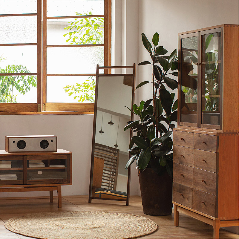 Retro Rectangular Black Walnut Full-Length Mirror