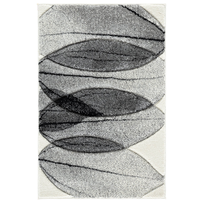 Jeromie Performance Floral Rug, Rectangle 5'3" x 7'6", Black/Ivory