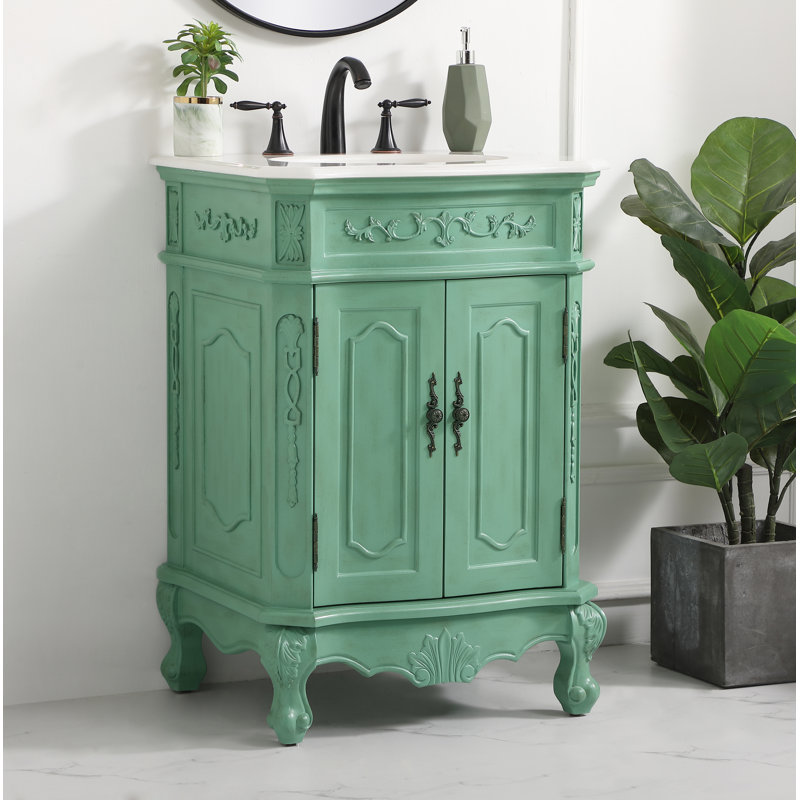 Lunette 24'' Single Bathroom Vanity with Top, Vintage Mint, Ivory White