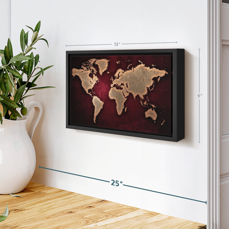 " Maroon World Map Wall Art ", 9" H x 13" W